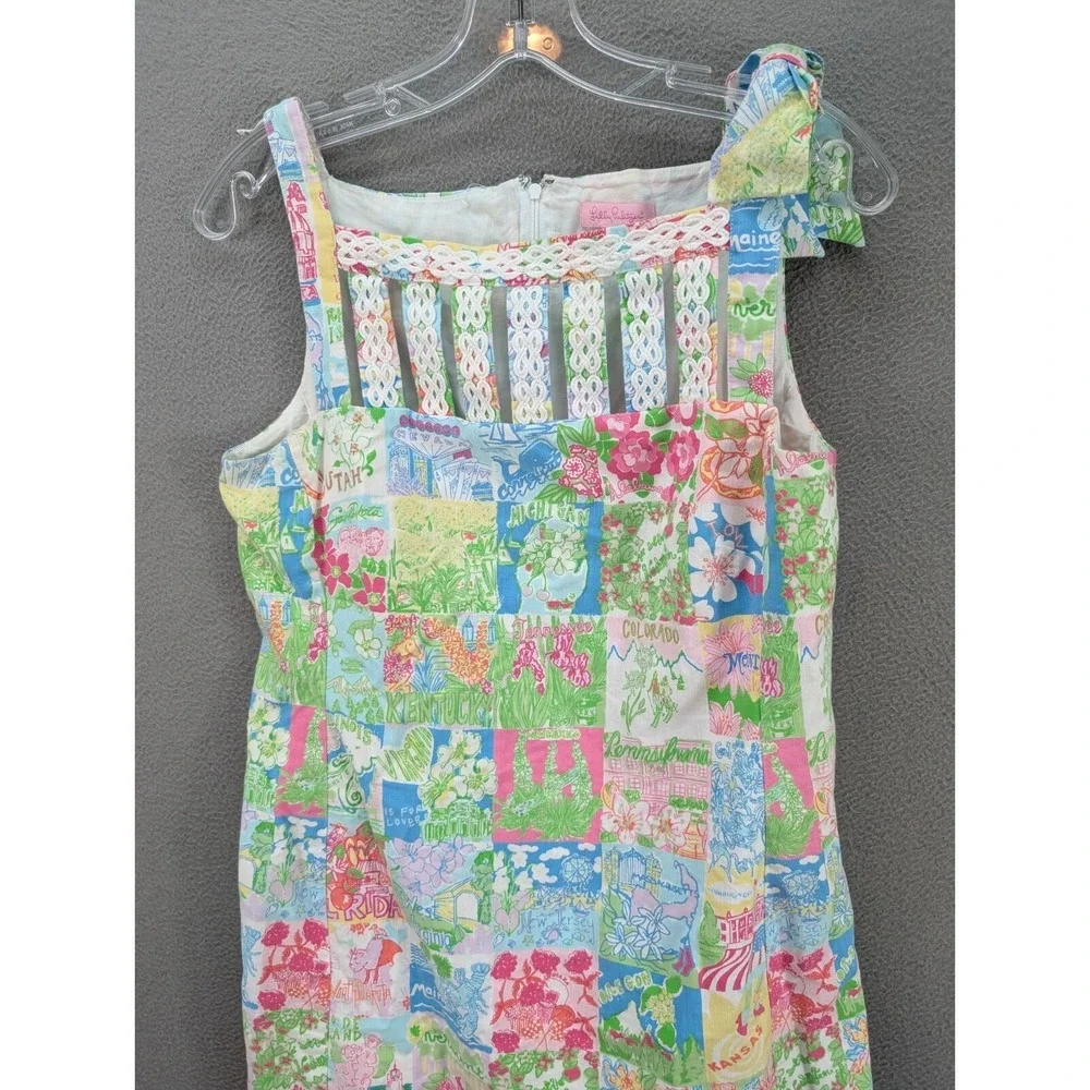 Lilly Pulitzer Shift Dress Sz 6 Multicolor Patchwork Sleeveless Bow Strap Resort - Picture 5 of 16